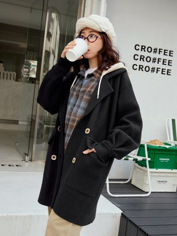 水貂毛雙排釦連帽大衣外套