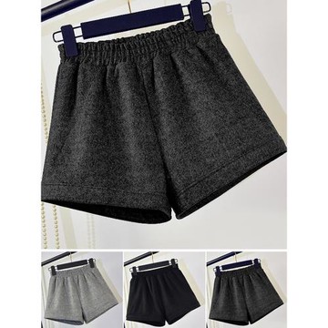 加大碼毛呢短褲女秋冬季2025新款松緊腰胖mm200斤外穿a字闊腿褲子