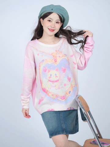 喵貓蟲士多原創貓貓項鏈針織毛衣 寬鬆