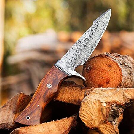 Vintage Blacksmith  Handmade Damascus Hunting Knife Bushcraft Fixed Blade Hunting Knife with Sheath and Rose Wood Handle 10