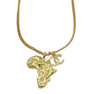 【二手名牌BRAND OFF】CHANEL 香奈兒 金色 鍍金 秀款非洲地圖 珍珠 項鏈