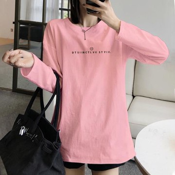 長袖t恤女春秋裝薄款寬松2025年新款韓版ins上衣中長款純棉打底衫
