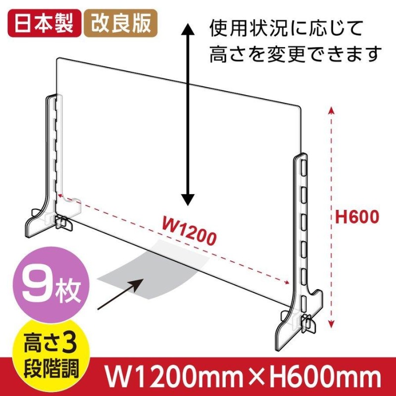 9枚セット 改良版 日本製 アクリルパーテーション W1200mm×H650mm 3