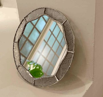 【雜然設計】押花玻璃-花形圓鏡 鑲嵌玻璃居家擺飾