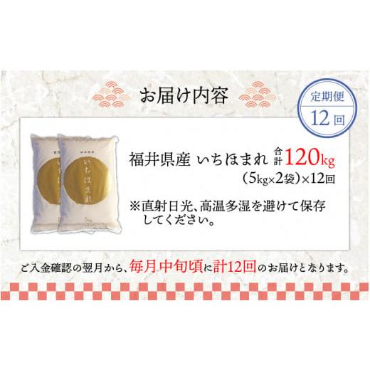 ふるさと納税 福井県 永平寺町 令和5年度産 福井県産新ブランド米 いちほまれ 10kg（5kg×2袋）×12ヶ月（計120kg） [L-002040]