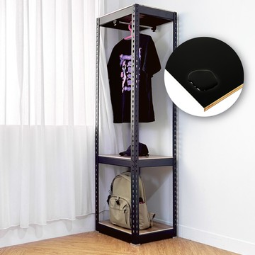 【空間特工】玄關吊衣架45x45x180cm 免螺絲角鋼收納架 轉角置物架 掛衣架時尚黑層板｜黑角鋼