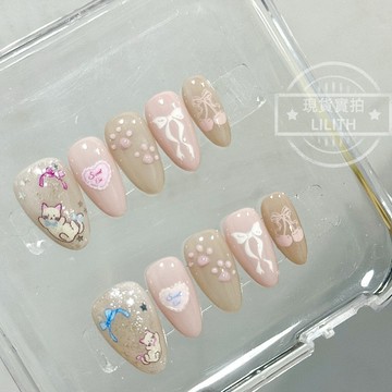 可隔日到貨！嘟嘟貓 純手工穿戴甲 手繪立體貓爪 可愛百搭可拆卸手工甲 光療甲片 美甲貼片 假指甲 指甲貼 韓國美甲