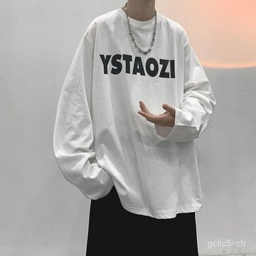 純棉長袖T恤男港風百搭潮流上衣服ins春秋薄款寬鬆休閒打底衫大學t 長袖T恤 長袖上衣 打底衫男 秋冬打底衫 內搭男