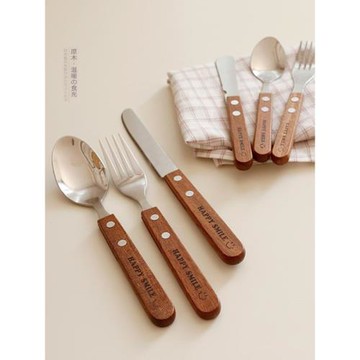 木手柄の勺叉刀丨日本ECHO304不銹鋼甜品蛋糕咖啡勺子果醬抹刀叉