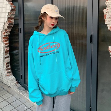 春秋薄款字母印花衛衣女新款設計感寬松休閑連帽上衣外套