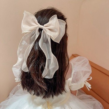 🥇隔日達出💎小女孩公主珠光蝴蝶結髮夾寶寶後腦勺頭飾女新款兒童髮夾女童髮飾