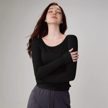 WOMEN'S SLIM-FIT WAIST-CINCHING LONG SLEEVE TEE 黑色 Onyx Black M