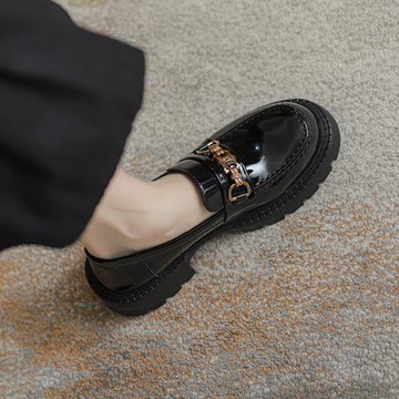 真皮樂福鞋女厚底2025春秋新款黑色小皮鞋英倫風一腳蹬單鞋工作鞋