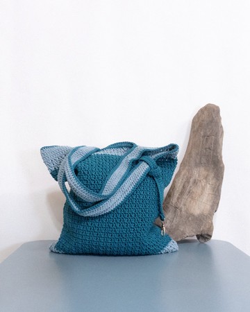 編織大容量托特包 | 深藍綠、淺藍灰 | 附鑰匙掛鉤