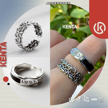 【日系女孩必備】鑲鑽黑波寬織戒指 編織戒指 開口戒指 中性飾品 女生穿搭配件 KENTA