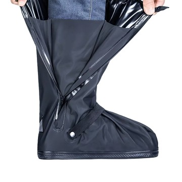 阿莎&布魯 高筒PVC加厚款防滑防雨鞋套 - 時尚舒適 易攜帶 反光設計  L 41.5 x 30cm  黑色