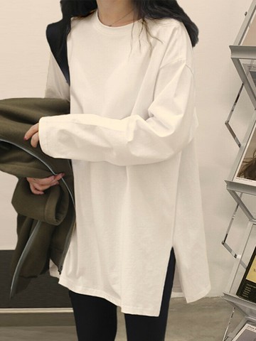 白色打底衫女內搭德絨秋季冬裝加絨中長款長袖T恤寬松上衣服【雲木雜貨】