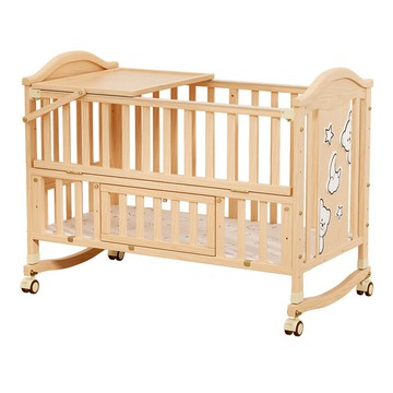 ??快速出貨 可開發票 兒童床實木新生兒寶寶搖籃多功能無漆可移動兒童拼接大床跨境專供