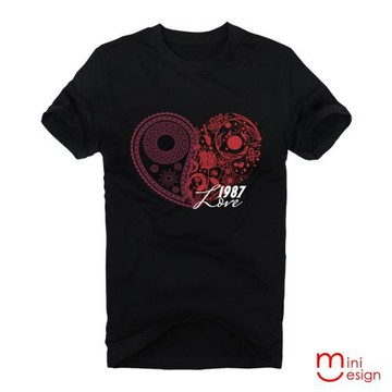 Minidesign-花紋雙半心潮流設計短T 五色