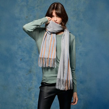 加購限定優惠▶綿羊毛親膚格紋圍巾_灰色