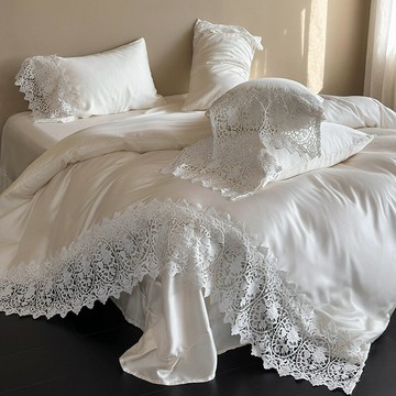 【台灣公司貨】免運 法式貴婦蕾絲邊80支蘭精天絲四件套夏季涼感冰絲床單被套床上用品