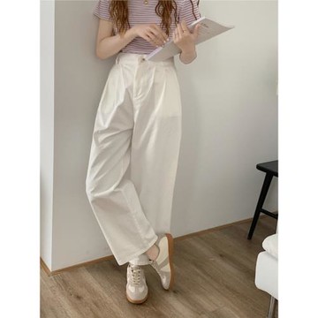 UL韓系白色直筒闊腿褲女2025夏季新款寬松顯瘦百搭休閑工裝九分褲