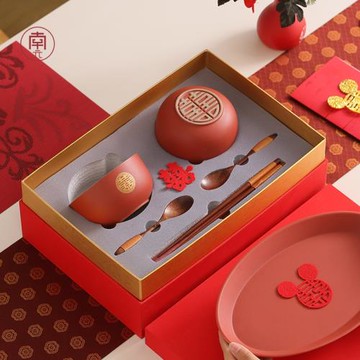 新婚喜碗結婚一對碗筷套裝女方陪嫁娘家紅碗筷子婚禮用品禮物餐具