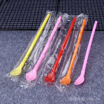 🎇可開發票✨加厚勺型吸管帶勺冰沙吸管刨冰勺吸管奶昔吸管吸管勺子兩用50支#免運