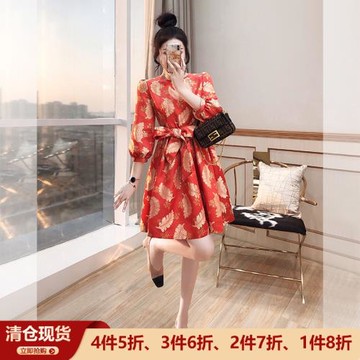 馬面裙中國風裙子復古禮服2026馬年女裝秋冬提花紅色新中式連衣裙