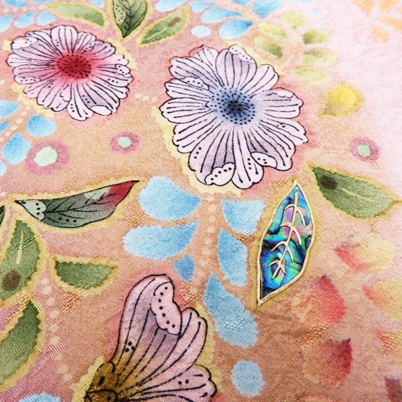 付け下げ 金彩 絞り 辻ヶ花 退紅色 正絹 反物