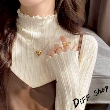 韓版半高領長袖針織上衣【W655】