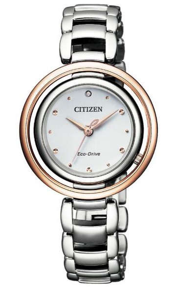 CITIZEN星辰錶 EM0668-83A L 光動能晶鑽圓環女錶/銀+玫瑰金 31mm｜樂天全館特惠中★指定刷卡回饋10%