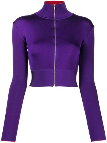 Herve L. Leroux - double faced knit cardigan - women - Viscose/Spandex/Elastane - 36 - Purple