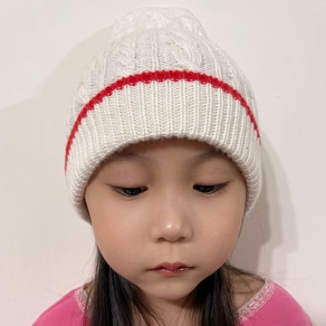 兒童毛帽【ISW】美麗諾羊毛毛球線帽-白色 (兩色可選) 設計師品牌
