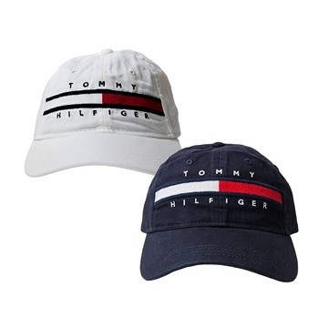 【Tommy Hilfiger】TH 經典紅白槓字母LOGO 棒球帽(海軍藍/白色)