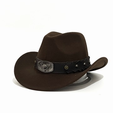 新款跨境歐美時尚牛仔帽方塊牛頭設計織帶禮帽西部牛仔爵士帽 【益三和】可開發票