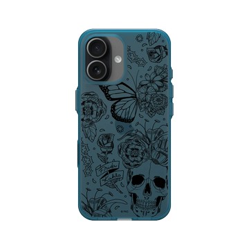 iPhone 17 Clear (相機按鈕) 夜幕藍 - Frida Kahlo - 花骨骷顱頭（素描）