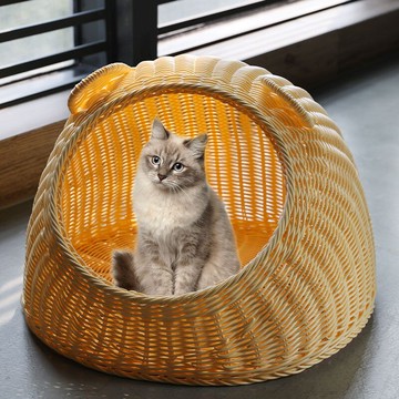 仿藤編貓窩四季通用貓咪寵物窩半封閉式透氣塑料編可水洗夏季涼窩