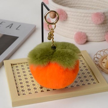 真獺兔毛小柿子皮草汽車鑰匙扣掛件可愛ins毛絨包包禮物書包掛飾