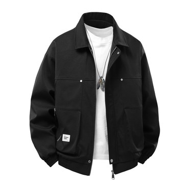 【L-9XL】2025春季夾克中青年品質高百搭日系復古寬鬆休閒翻領外套潮牌高級感痞上衣服