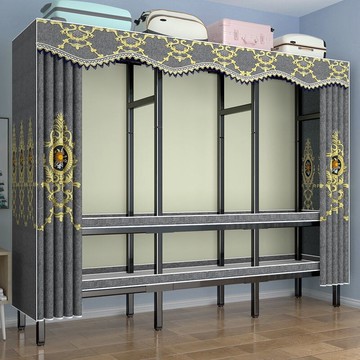 免安裝簡易布衣櫃出租房家用臥室鋼管加固結實摺疊小型全掛式衣櫥/炎木傢俱