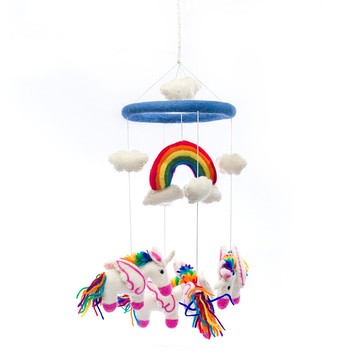 羊毛氈嬰兒立體吊飾串・彩虹馬