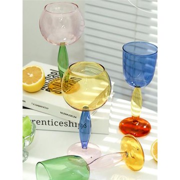 撞色紅酒杯套裝家用玻璃高腳杯波爾多杯葡萄酒杯新年禮物一支裝