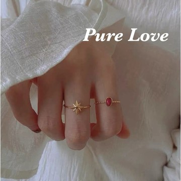 Pure Love樂芙 / 正韓 鈦鋼【316L醫療鋼】G01092星星紅色寶石開口戒指 / 金