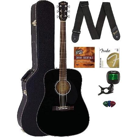 Fender CD-60S Solid Top Dreadnought Acoustic Guitar Black Bundle with Hard Case, Tuner, Strap, Strings, Picks, and Austin Bazaar Instructional DVD