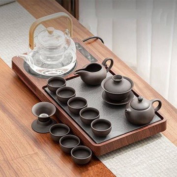 整套功夫茶具套裝紫砂電陶爐多功能蒸煮茶器泡茶壺茶杯一體式茶盤