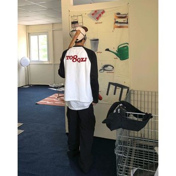 歐美式設計感撞色純棉長袖T恤男秋冬ins潮牌寬松插肩加絨外套上衣