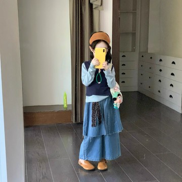 女童洋氣屁簾牛仔褲2025秋季新款童裝中小童打底衫背心牛仔裙褲(鑫弘-萌寶童裝)可開發票