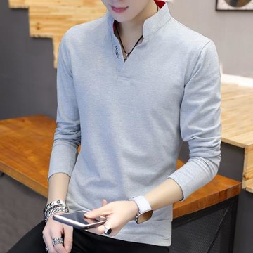 春秋季新款2025男士長袖T恤V領修身純棉打底衫小衫上衣秋裝男衣服