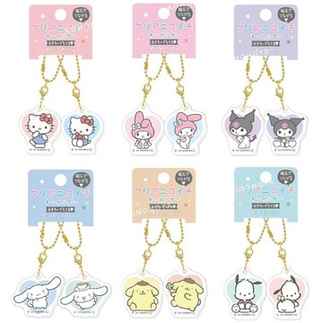 小禮堂 Sanrio 三麗鷗 壓克力磁吸鑰匙圈 二入組 (動作款) Kitty 美樂蒂 酷洛米 布丁狗 大耳狗 帕恰狗